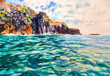 Schilderij getiteld "The Welsh Coast At…" door Ibolya Taligas, Origineel Kunstwerk, Aquarel