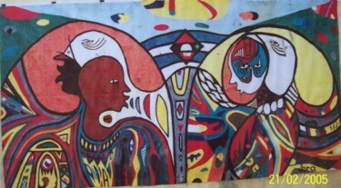 Peinture intitulée "messagers de paix" par Ibra Ndiaye, Œuvre d'art originale