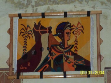 Peinture intitulée "couple nomade" par Ibra Ndiaye, Œuvre d'art originale