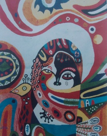 Art textile intitulée "la-femme-et-l-oisea…" par Ibra Ndiaye, Œuvre d'art originale