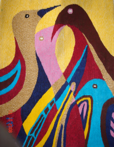 Art textile intitulée "les-oiseaux-de-djou…" par Ibra Ndiaye, Œuvre d'art originale