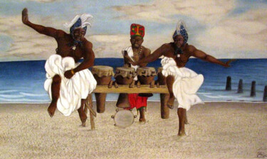 Painting titled "Boukarabou" by Ibrahim Marong, Original Artwork, Oil Mounted on Wood Stretcher frame