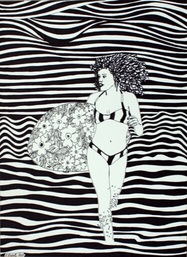 Drawing titled "Surf on the lines 4" by Ibrahim Unal, Original Artwork, Marker