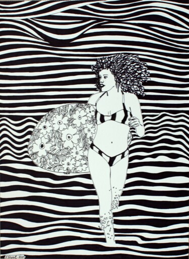 Desenho intitulada "Surf on the lines 4" por Ibrahim Unal, Obras de arte originais, Marcador