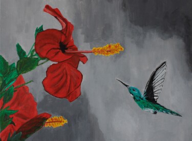 Ζωγραφική με τίτλο "Hummingbird" από Ibrahim Unal, Αυθεντικά έργα τέχνης, Ακρυλικό