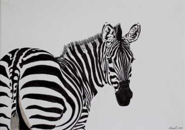 Dessin intitulée "Zebra 3" par Ibrahim Unal, Œuvre d'art originale, Marqueur