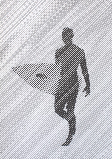 Drawing titled "While going to surf" by Ibrahim Unal, Original Artwork, Ink