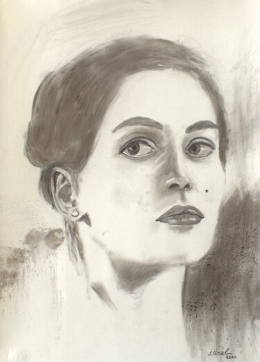 Disegno intitolato "Beautiful Glances #1" da Ibrahim Unal, Opera d'arte originale, Carbone