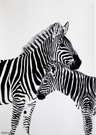 Dessin intitulée "Zebra 2" par Ibrahim Unal, Œuvre d'art originale, Marqueur