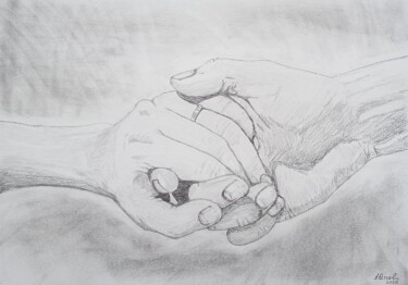 Drawing titled "Give me your hands" by Ibrahim Unal, Original Artwork, Charcoal