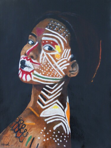 Painting titled "African Girl #1" by Ibrahim Unal, Original Artwork, Oil