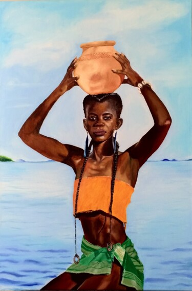 Pintura intitulada "African Girl #3" por Ibrahim Unal, Obras de arte originais, Óleo