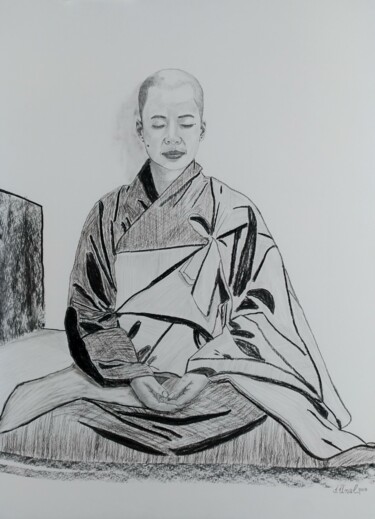 Drawing titled "Meditation #1" by Ibrahim Unal, Original Artwork, Charcoal