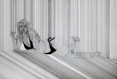 Desenho intitulada "Lying on the sand" por Ibrahim Unal, Obras de arte originais, Tinta