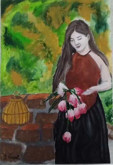 Painting titled "Tulip Garden" by Ibrahim Unal, Original Artwork, Oil