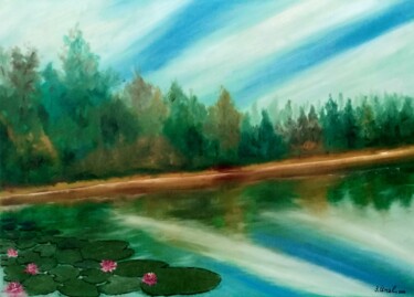 Картина под названием "Forest and water li…" - Ibrahim Unal, Подлинное произведение искусства, Масло