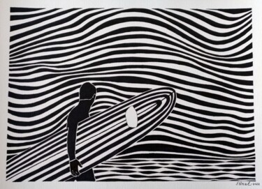 Drawing titled "Men Surfing 1" by Ibrahim Unal, Original Artwork, Marker