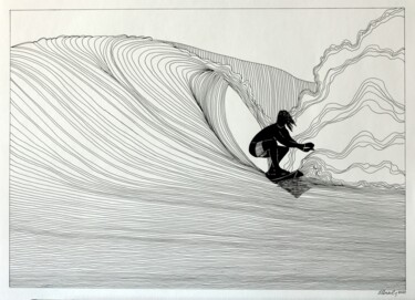 Disegno intitolato "Men Surfing 5" da Ibrahim Unal, Opera d'arte originale, Matita