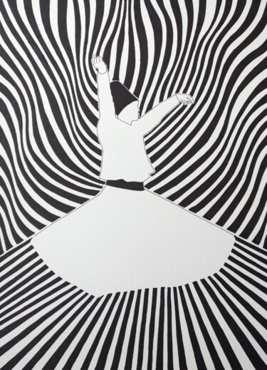 Disegno intitolato "Whirling Dervish 1" da Ibrahim Unal, Opera d'arte originale, Pennarello