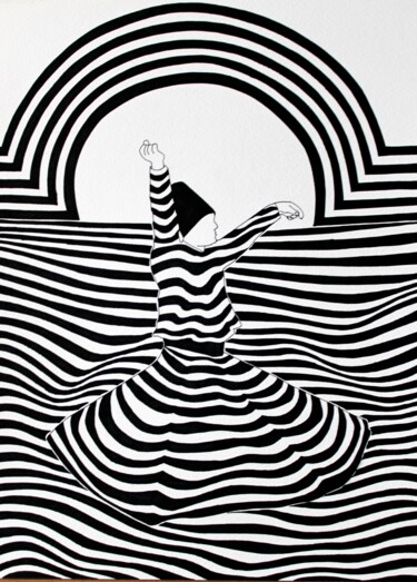 Dessin intitulée "Whirling Dervish 3" par Ibrahim Unal, Œuvre d'art originale, Marqueur