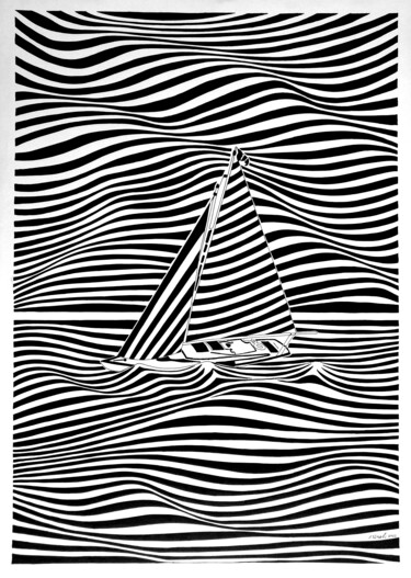 Drawing titled "Sailboat - 1" by Ibrahim Unal, Original Artwork, Marker