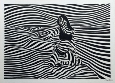 Drawing titled "Sunbathing - 4" by Ibrahim Unal, Original Artwork, Marker