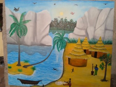 Malerei mit dem Titel "mon beau village af…" von Ibreu, Original-Kunstwerk, Andere
