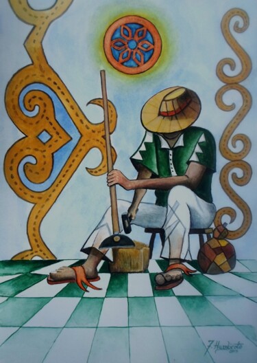 Malerei mit dem Titel "Sertanejos III" von Jose Humberto Leandro Cordeiro, Original-Kunstwerk, Aquarell Auf Keilrahmen aus H…