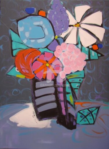 Painting titled "ROSE ET GRIS" by Ica Saez, Original Artwork