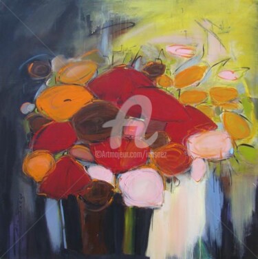 Painting titled "COMPOSITION FLOREAL" by Ica Saez, Original Artwork
