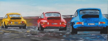 Porsche 911 RS Model F rot, blau und gelb Peinture intitulée "Porsche 911 RS Mode…" par Sepp Wörle, Œuvre d'art originale, Acrylique