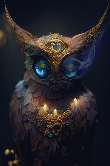 Artes digitais intitulada "egyptian owl" por Iché, Obras de arte originais, Pintura digital Montado em Armação em madeira