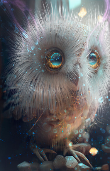 Digital Arts titled "lucky owl" by Iché, Original Artwork, Digital Painting Mounted on Wood Stretcher frame