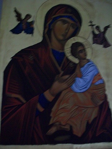 Peinture intitulée "I023 Vierge du perp…" par Katia-Laure Mininno-Lefevre, Œuvre d'art originale