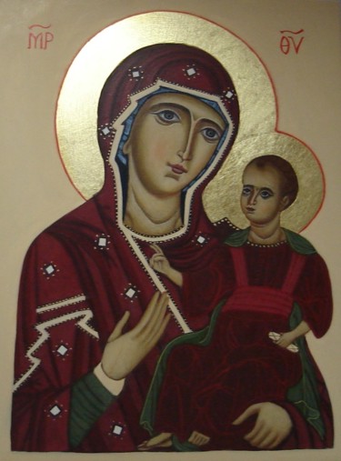 Peinture intitulée "Vierge Hodegetria" par Atelier Erat Olim, Œuvre d'art originale, Tempera