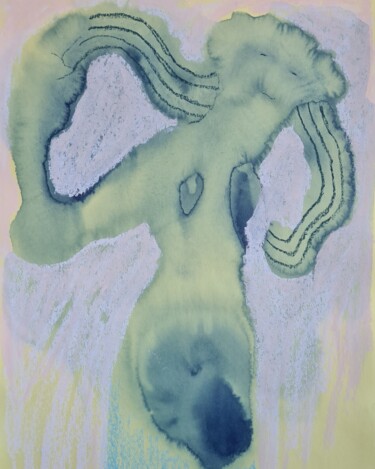 Peinture intitulée "Gestreepte tape" par Ida Iris, Œuvre d'art originale, Aquarelle