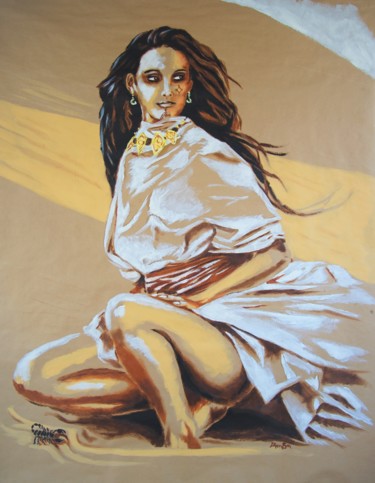 Malerei mit dem Titel "Gardienne au scorpi…" von Idhem San, Original-Kunstwerk, Öl