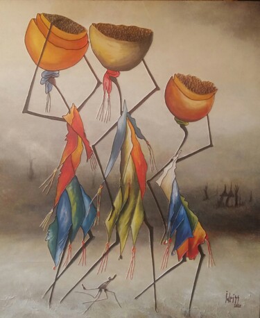 Pintura titulada "Retour des champs" por Idrissa Savadogo, Obra de arte original, Collages