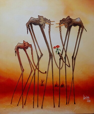 Peinture intitulée "La Rencontre" par Idrissa Savadogo, Œuvre d'art originale, Acrylique