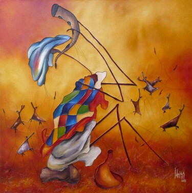 Painting titled "Le Messager" by Idrissa Savadogo, Original Artwork, Oil