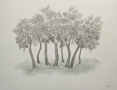 Desenho intitulada "L'ombre verte /Gree…" por Isabelle Stagg, Obras de arte originais, Tinta