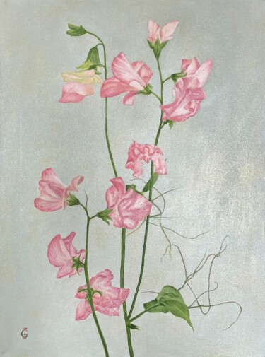 Painting titled "SWEET PEAS" by Ieva Graudina (IGraudinaArt), Original Artwork, Oil