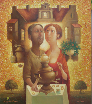 Картина под названием "чаепитие" - Vladimir Golub, Подлинное произведение искусства, Масло
