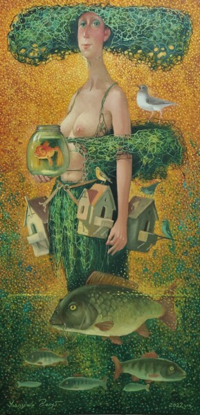 Painting titled "русалка" by Vladimir Golub, Original Artwork, Oil