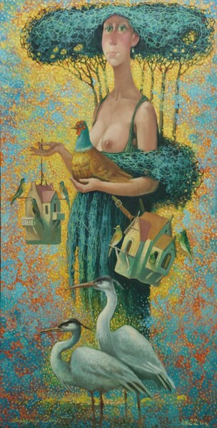 Картина под названием "птичий дом" - Vladimir Golub, Подлинное произведение искусства, Масло