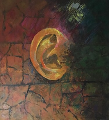 Peinture intitulée "The Silent Listener" par Ifeoluwa Olojede, Œuvre d'art originale, Huile