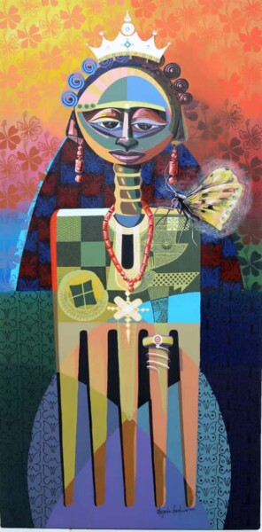 Malerei mit dem Titel "African Princess/Fa…" von Ifeoluwa Olojede, Original-Kunstwerk, Acryl
