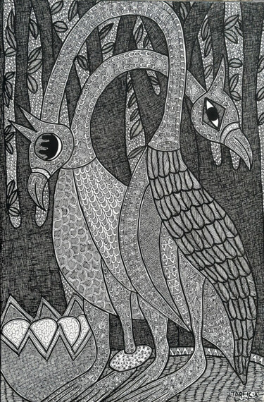 Pintura titulada "MATING BIRD" por Ifetaofic, Obra de arte original, Bolígrafo