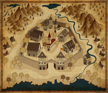 Digital Arts titled "Medieval-village.jpg" by Florin, Original Artwork, 2D Digital Work