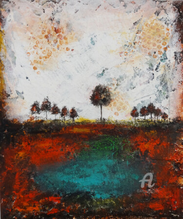 Painting titled "Trees At the bank o…" by Indrani Ghosh, Original Artwork, Acrylic Mounted on Other rigid panel